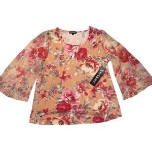 NWT Sara Michelle Floral Blouse Large Peach Pink Spring Top